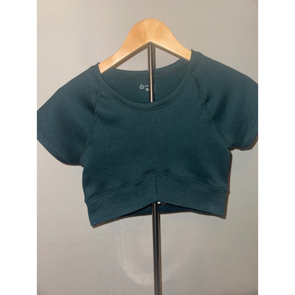 OFFLINE by Aerie Real Good Seamless Crop Top Teal Green Short Sleeve Ribbed S